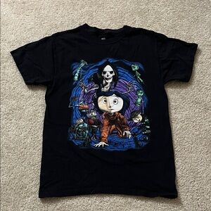 Coraline Graphic T-Shirt Black Movie Tee Creepy Cartoon Goth Size S